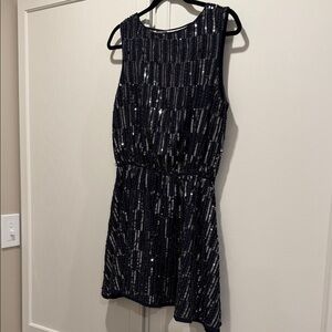 Navy Blue Sequin Sleeveless Dress With Open Back Detail
